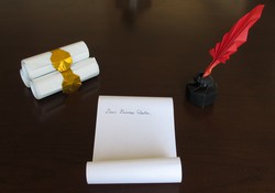 Size: 2913x2037 | Tagged: safe, artist:cahoonas, craft, high res, ink, irl, letter, origami, papercraft, photo, quill, scroll