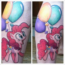 Size: 894x894 | Tagged: safe, artist:jordanaction, pinkie pie, human, g4, balloon, irl, irl human, photo, tattoo, then watch her balloons lift her up to the sky, traditional art