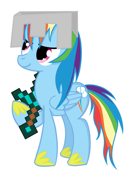 603571 Artist Miaowwww Diamond Sword Golden Boots Iron Helmet Minecraft Rainbow Dash Safe Solo Sword Weapon Derpibooru