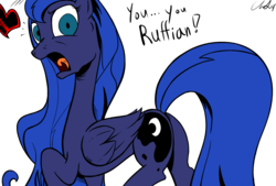 Size: 1280x865 | Tagged: safe, artist:cs, artist:venezolanbrony, edit, princess luna, alicorn, pony, g4, butt, female, frown, heart, insult, looking at you, looking back, mare, moonbutt, open mouth, plot, raised hoof, raised leg, ruffian, shocked, simple background, solo, talking, tongue out, transparent background, wide eyes