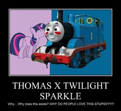 Size: 492x450 | Tagged: safe, twilight sparkle, g4, crack shipping, demotivational poster, meme, op is a duck, thomas the tank engine, twitom