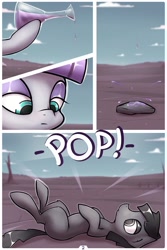 Size: 1000x1500 | Tagged: safe, artist:ponegranate, boulder (g4), maud pie, earth pony, object pony, original species, pony, comic:maud has sex with a rock, g4, comic, female, lying down, male, mare, maudboulder, on back, ponified, potion, rock, stallion, transformation