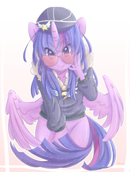 Size: 600x792 | Tagged: safe, artist:mow, commander easy glider, twilight sparkle, anthro, g4, testing testing 1-2-3, ambiguous facial structure, ancient wonderbolts uniform, bottomless, clothes, female, pixiv, solo, twilight sparkle (alicorn)