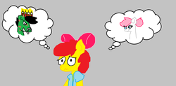 Size: 1024x503 | Tagged: safe, artist:derpy32, apple bloom, nurse redheart, oc, g4, 1000 hours in ms paint, clothes, coat, crown, scared, syringe