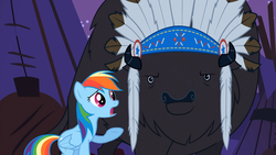 Size: 1365x768 | Tagged: safe, screencap, chief thunderhooves, rainbow dash, g4, over a barrel