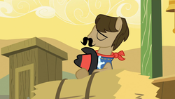 Size: 1365x768 | Tagged: safe, screencap, sheriff silverstar, earth pony, pony, g4, over a barrel, eyes closed, male, solo, stallion