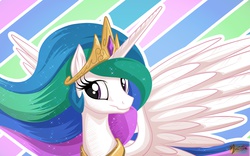 Size: 2560x1600 | Tagged: safe, artist:mysticalpha, princess celestia, alicorn, pony, g4, female, mare, smiling, solo, spread wings, wallpaper, wings