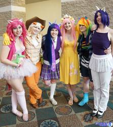 Size: 1819x2048 | Tagged: safe, applejack, fluttershy, pinkie pie, rainbow dash, rarity, twilight sparkle, human, g4, cosplay, irl, irl human, mane six, photo