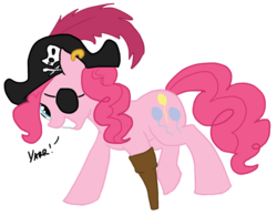 Size: 650x507 | Tagged: source needed, safe, artist:bux, pinkie pie, earth pony, pony, g4, amputee, earring, eyepatch, female, mare, peg leg, pirate, prosthetic leg, prosthetic limb, prosthetics, simple background, solo, transparent background