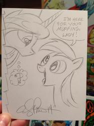 Size: 852x1136 | Tagged: safe, artist:andypriceart, derpy hooves, princess celestia, pegasus, pony, g4, female, mare, traditional art