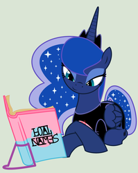 Size: 1600x2007 | Tagged: safe, artist:evilfrenzy, princess luna, g4, book, female, prone, reading, simple background, solo, vector