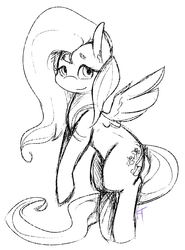 Size: 1108x1500 | Tagged: safe, artist:kittentoots, fluttershy, g4, female, monochrome, smiling, solo