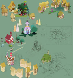 Size: 867x922 | Tagged: safe, artist:cosmicunicorn, g4, background, building, carousel boutique, fluttershy's cottage, golden oaks library, map, mlp online, no pony, ponyville, ponyville schoolhouse, school, sugarcube corner, vector, wip