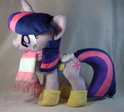 Size: 808x735 | Tagged: safe, artist:sugarstitch, twilight sparkle, g4, winter wrap up, accessory, clothes, irl, photo, plushie, saddle, scarf, solo