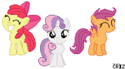 Size: 809x450 | Tagged: safe, artist:criz camacho, apple bloom, scootaloo, sweetie belle, g4, cutie mark crusaders, pixel art, simple background, white background