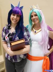 Size: 1516x2048 | Tagged: safe, princess celestia, twilight sparkle, human, g4, cosplay, irl, irl human, photo