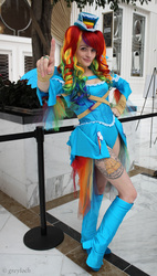 Size: 2045x3600 | Tagged: safe, artist:jillian ryan, rainbow dash, human, g4, cosplay, fashion, high res, irl, irl human, katsucon, photo, solo, steampunk, tattoo