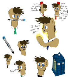 Size: 1600x1800 | Tagged: safe, artist:megaartist923, doctor whooves, time turner, g4, doctor who, eleventh doctor, fez, hat, sonic screwdriver, tardis, tenth doctor