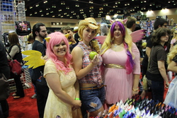 Size: 5184x3456 | Tagged: safe, applejack, fluttershy, princess cadance, human, g4, cosplay, irl, irl human, photo