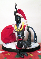 Size: 534x762 | Tagged: safe, artist:reviro, queen chrysalis, changeling, g4, christmas, christmas changeling, clothes, collar, costume, craft, hat, irl, leash, photo, santa claus, santa hat, sculpture