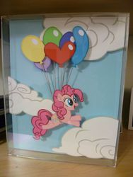 Size: 1440x1920 | Tagged: safe, artist:jackofmosttrades, pinkie pie, g4, balloon, craft, flying, irl, photo, shadowbox, solo, suspended, then watch her balloons lift her up to the sky, traditional art