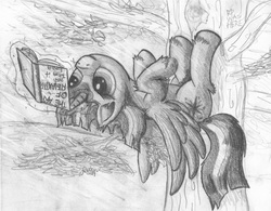 Size: 2824x2208 | Tagged: safe, artist:niegelvonwolf, twilight sparkle, alicorn, pony, g4, book, female, high res, magic, mare, monochrome, reading, solo, traditional art, tree, twilight sparkle (alicorn)