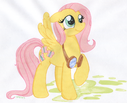 Size: 1000x816 | Tagged: safe, artist:foxxy-arts, fluttershy, g4, female, goggles, solo, traditional art