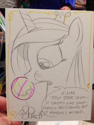 Size: 852x1136 | Tagged: safe, artist:andypriceart, princess cadance, g4, bubblegum, female, puffy cheeks, solo, traditional art