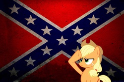 Size: 900x600 | Tagged: safe, artist:somekinda, applejack, g4, barely pony related, bigotjack, confederate, confederate flag, drama, female, flag, mouthpiece, op is a duck, op is trying to start shit, salute, solo