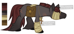 Size: 1024x469 | Tagged: safe, artist:ivyhaze, oc, oc only, pony, amputee, bandage, blind, cross, male, necklace, saddle bag, scar, solo, stallion, unshorn fetlocks