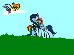 Size: 800x600 | Tagged: safe, artist:mlplover789, fleetfoot, rainbow dash, soarin', spitfire, g4, blushing, female, hug, male, ship:soarindash, shipping, straight