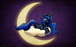 Size: 1920x1200 | Tagged: safe, artist:bigponymac, princess luna, alicorn, pony, g4, cloud, crescent moon, female, mare, moon, solo, stars