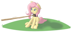 Size: 1100x500 | Tagged: safe, artist:blastdown, fluttershy, pegasus, pony, g4, trade ya!, chest fluff, collar, crying, female, flutterpet, leash, pet play, pony pet, sitting, solo, teary eyes