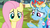 Size: 1440x810 | Tagged: safe, screencap, fluttershy, play write, rainbow dash, sharpener, g4, trade ya!, glue, hub logo, lip bite, mess, tape