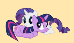 Size: 8560x5000 | Tagged: safe, artist:hoofmade, rarity, twilight sparkle, pony, unicorn, g4, absurd resolution, duo, duo female, female, lying down, mare, ponyloaf, unicorn twilight