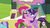 Size: 1920x1080 | Tagged: safe, screencap, lyra heartstrings, pinkie pie, twilight sparkle, alicorn, pony, g4, my little pony: friendship is magic, trade ya!, bowtie, fake moustache, female, hat, hub logo, mare, twilight sparkle (alicorn)