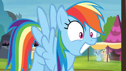 Size: 1440x810 | Tagged: safe, screencap, rainbow dash, pony, g4, trade ya!, reaction image