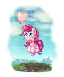 Size: 1250x1500 | Tagged: dead source, safe, artist:bobdude0, pinkie pie, g4, balloon, female, heart balloon, mouth hold, pronking, solo, that pony sure does love balloons