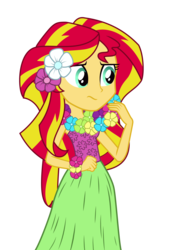 Size: 1557x2224 | Tagged: safe, artist:mohawgo, sunset shimmer, equestria girls, g4, my little pony equestria girls: rainbow rocks, clothes, female, grass skirt, hula, hulashimmer, lei, simple background, skirt, solo, transparent background, vector