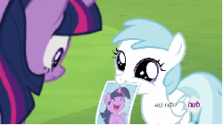 Size: 576x324 | Tagged: safe, screencap, cotton cloudy, twilight sparkle, alicorn, pony, g4, trade ya!, animated, cotton cloudy reveals, cottonbetes, cute, female, hub logo, hubble, loop, mare, photo, tail wag, the hub, twilight sparkle (alicorn)