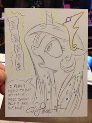 Size: 852x1136 | Tagged: safe, artist:andypriceart, princess celestia, g4, bill, female, off topic in the comments, solo, traditional art