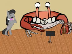 Size: 1024x768 | Tagged: safe, artist:levelheadedbrony, octavia melody, oc, oc:tom the crab, crab, giant crab, g4, fiddle, musical instrument, violin