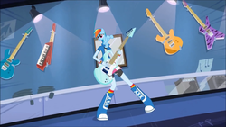 Size: 1001x563 | Tagged: safe, edit, edited screencap, screencap, rainbow dash, mantis pony, reverse centaur, equestria girls, g4, guitar centered, my little pony equestria girls: rainbow rocks, female, guitar, solo, what has science done