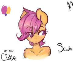 Size: 1280x1037 | Tagged: safe, artist:somescrub, scootaloo, anthro, g4, bare shoulder portrait, colored pupils, female, solo