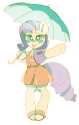 Size: 634x998 | Tagged: safe, artist:mewball, rarity, pony, g4, bipedal, clothes, female, sandals, solo, umbrella, wingding eyes