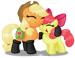 Size: 1280x993 | Tagged: safe, artist:aleximusprime, apple bloom, applejack, g4, somepony to watch over me, fireproof boots, simple background, transparent background