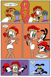 Size: 1280x1948 | Tagged: safe, artist:joeywaggoner, oc, oc:tick tack, oc:tick tock, human, animaniacs, cheek kiss, crossover, dot warner, humanized, kiss sandwich, kissing, male, poison joke, rule 63, wakko warner, yakko warner