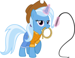 Size: 1949x1505 | Tagged: safe, artist:zacatron94, trixie, pony, unicorn, g4, alternate hairstyle, clone, clothes, cowboy, female, hat, lasso, lula, magic, mare, ponytail, rope, simple background, solo, transparent background, vector, whip