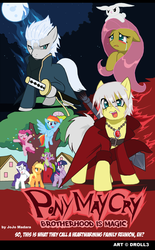 Size: 1001x1610 | Tagged: safe, artist:droll3, angel bunny, applejack, fluttershy, pinkie pie, rainbow dash, rarity, spike, twilight sparkle, g4, crossover, dante (devil may cry), devil may cry, devil may cry 3, fanfic art, mane six, moon, rebellion (devil may cry), vergil (devil may cry), yamato (devil may cry)