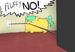 Size: 500x344 | Tagged: safe, artist:shadysmarty, fluffy pony, chewing, solo, stupidity, this will end in pain and/or death, wires